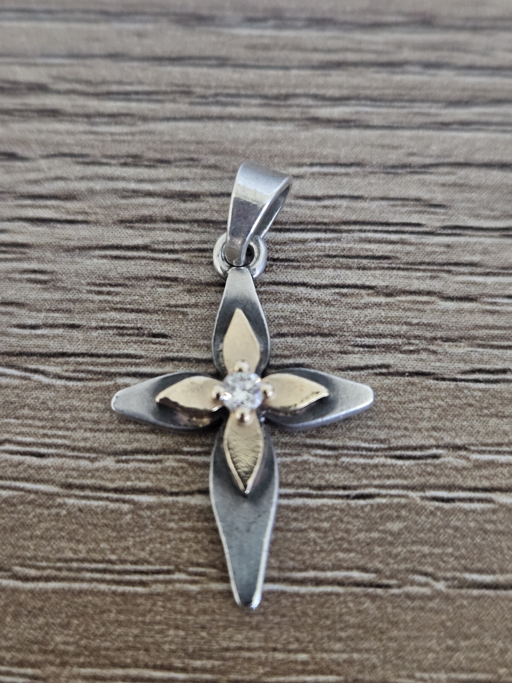 James Avery Silver and Gold Cross Pendant with Center Stone